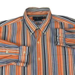 Ralph Lauren Blake Shirt Men XL Orange Blue Striped Button Down 100% Cotton Long